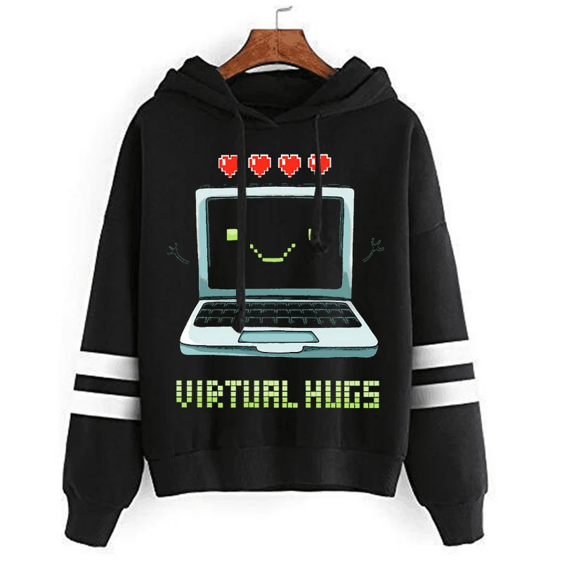 Virtual Hugs Fashion Streetwear Hoodies Unisex Funny Valentine Sweatshirts Internet Virtual Hug Harajuku Retro Pullover Hoodie