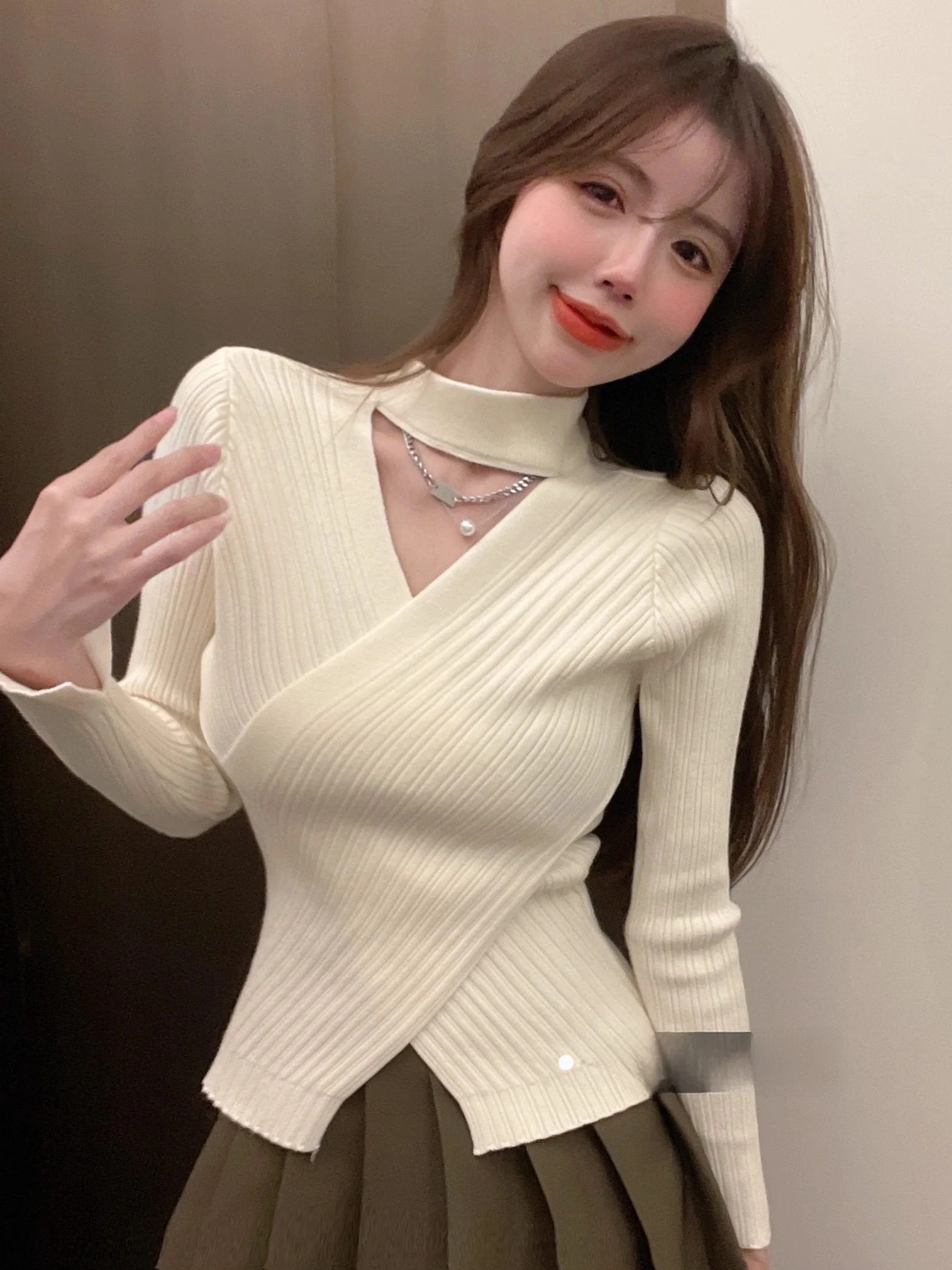 

Sexy Cross Ne Sweater Women's Inner Wear Long Sve Knitted Top Sli Design Autumn Faion Commute Sle Slim Fit