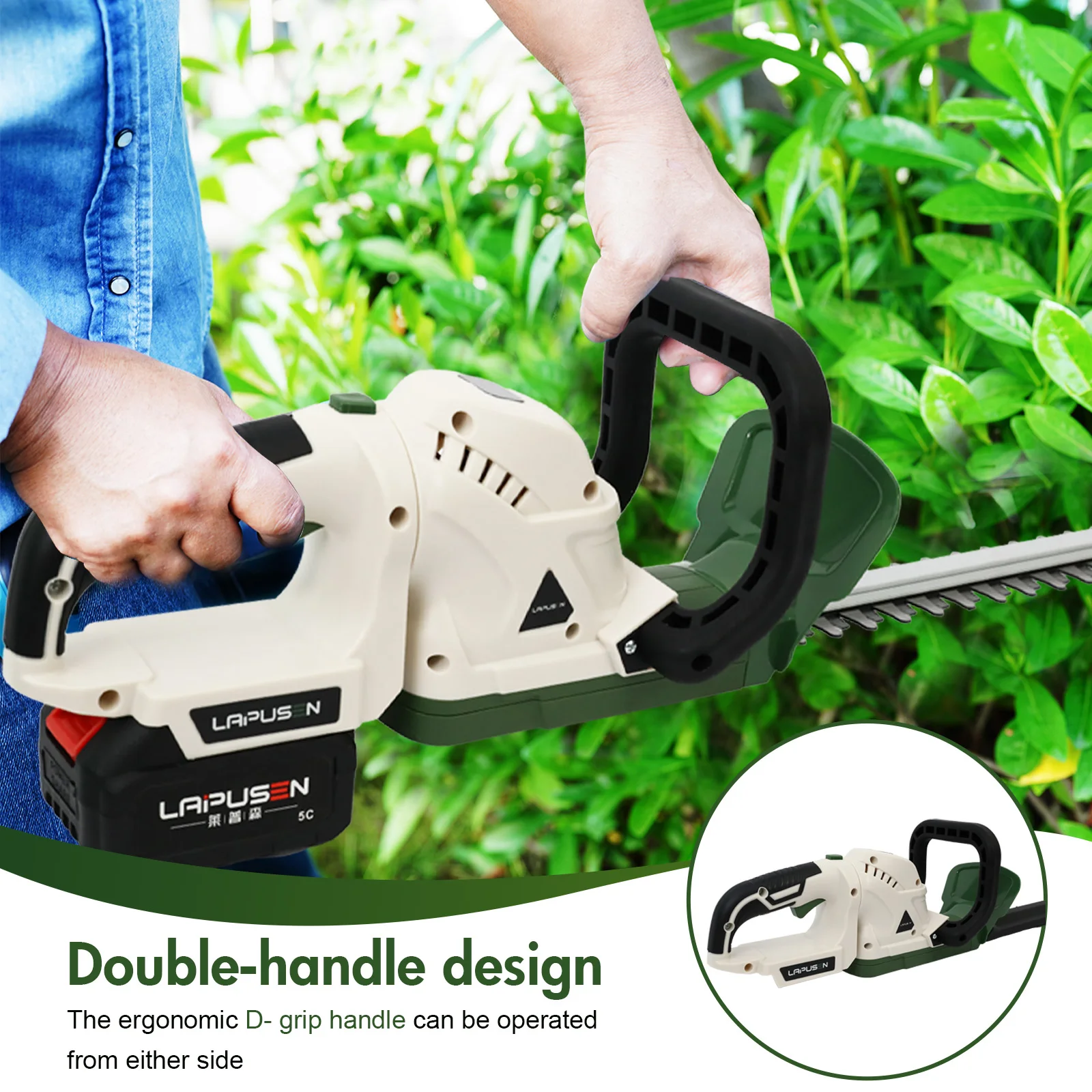 20 Inch Cordless Hedge Trimmer 21V Dual Action Blade Electric 20000RPM Handheld Shrub Trimmer Tool with 4.0Ah Battery Charger
