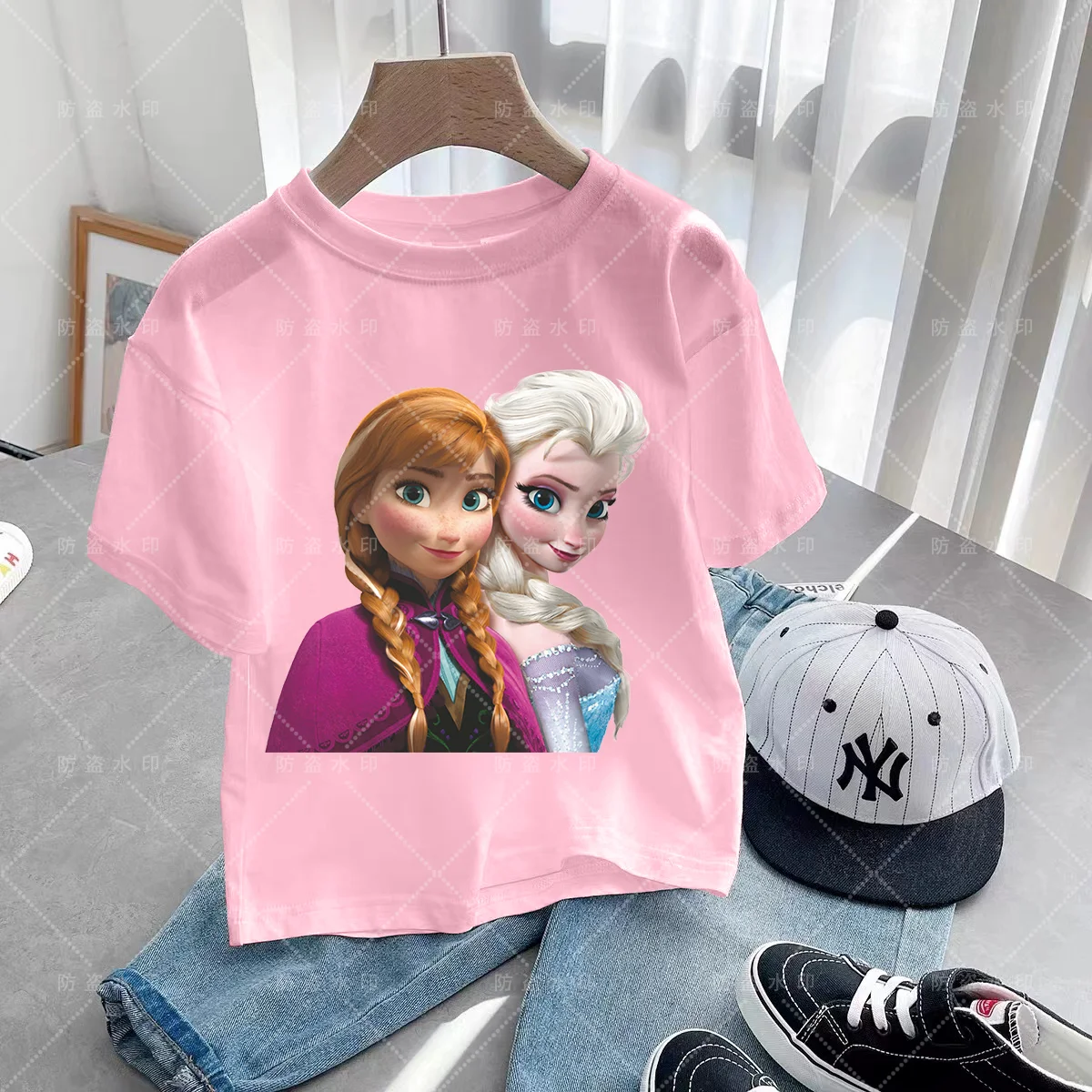 Piękny Frozen Elsa T-shirt dla dzieci dziewczynki ubrania Disney T-shirty dzieci lato z krótkim rękawem dziecko prezent urodzinowy 3-14T