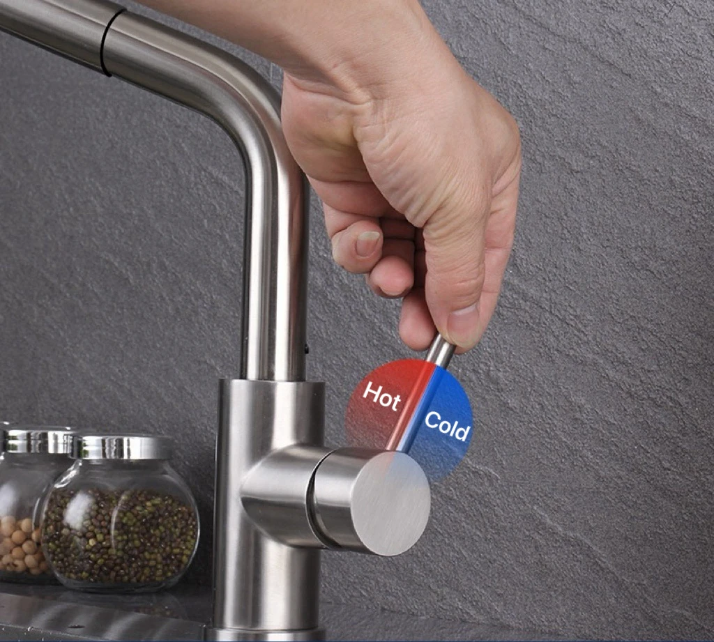 

Kitchen Sink Pull-out Faucet Cold And Hot Water Single Handle High Arc Spout Stainless Steel for Bathroom