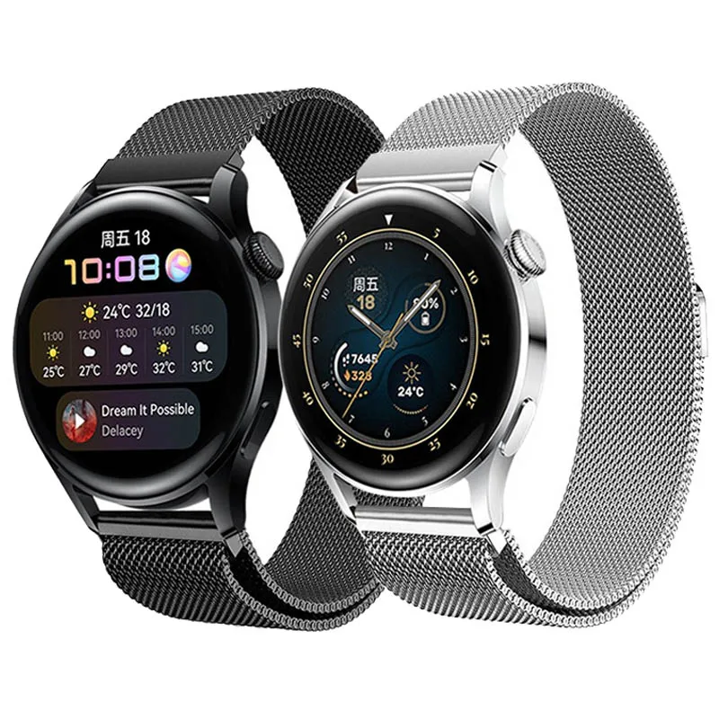 สายนาฬิกาข้อมือสำหรับ HUAWEI WATCH 4 Pro สายนาฬิกาหนัง Huawei GT 3 Pro 46mm สายรัดข้อมือสแตนเลส Milan