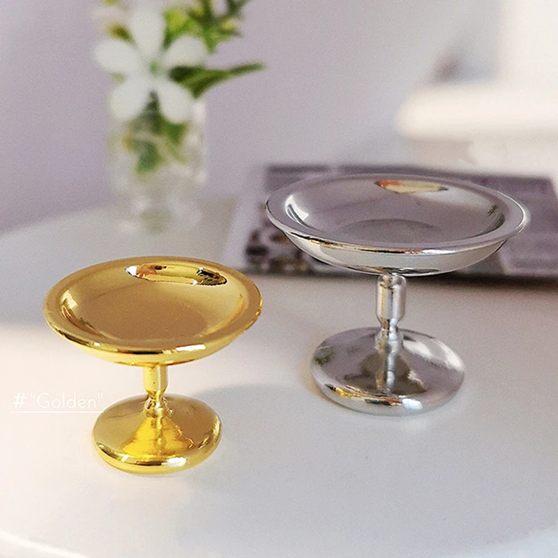 Bandeja de aperitivos de frutas de Metal en miniatura para casa de muñecas, bandeja para pasteles, accesorios de decoración para casa de muñecas de juguete