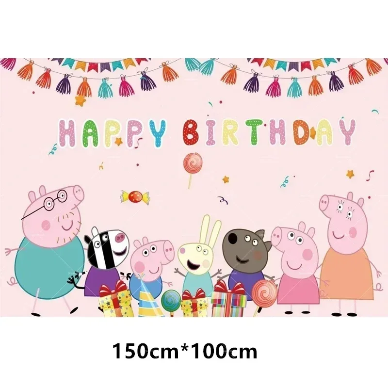 Peppa Pig Balloons Hapoy Birthday Banner Party Supplies Cartoon George Page Paper Plates Disposable Tableware Decor Background