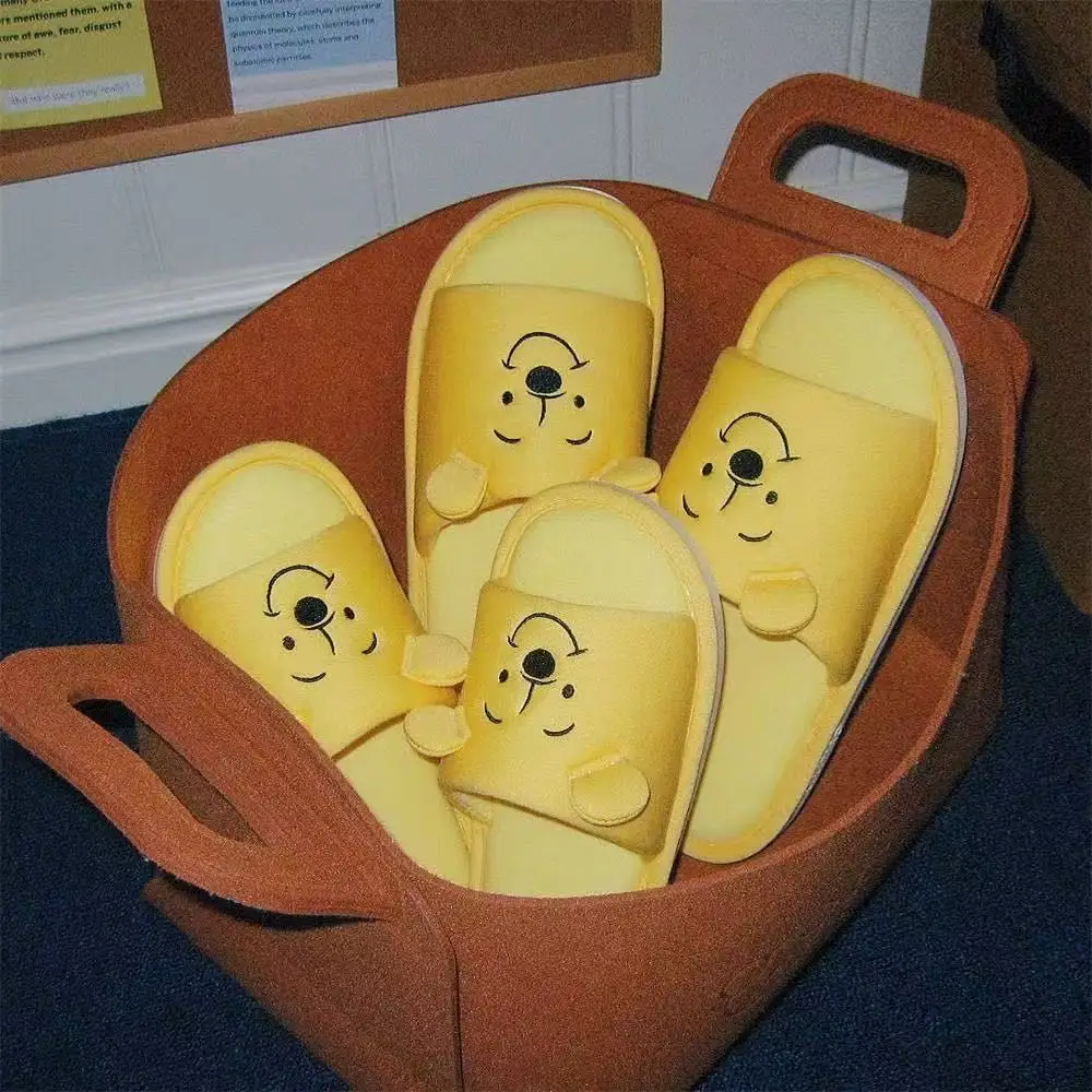 real pictures 2025 new autumn winter Cute Winnie the Pooh Girl Style Home Slipper plus yellow Women's Plush man cutton Slippers