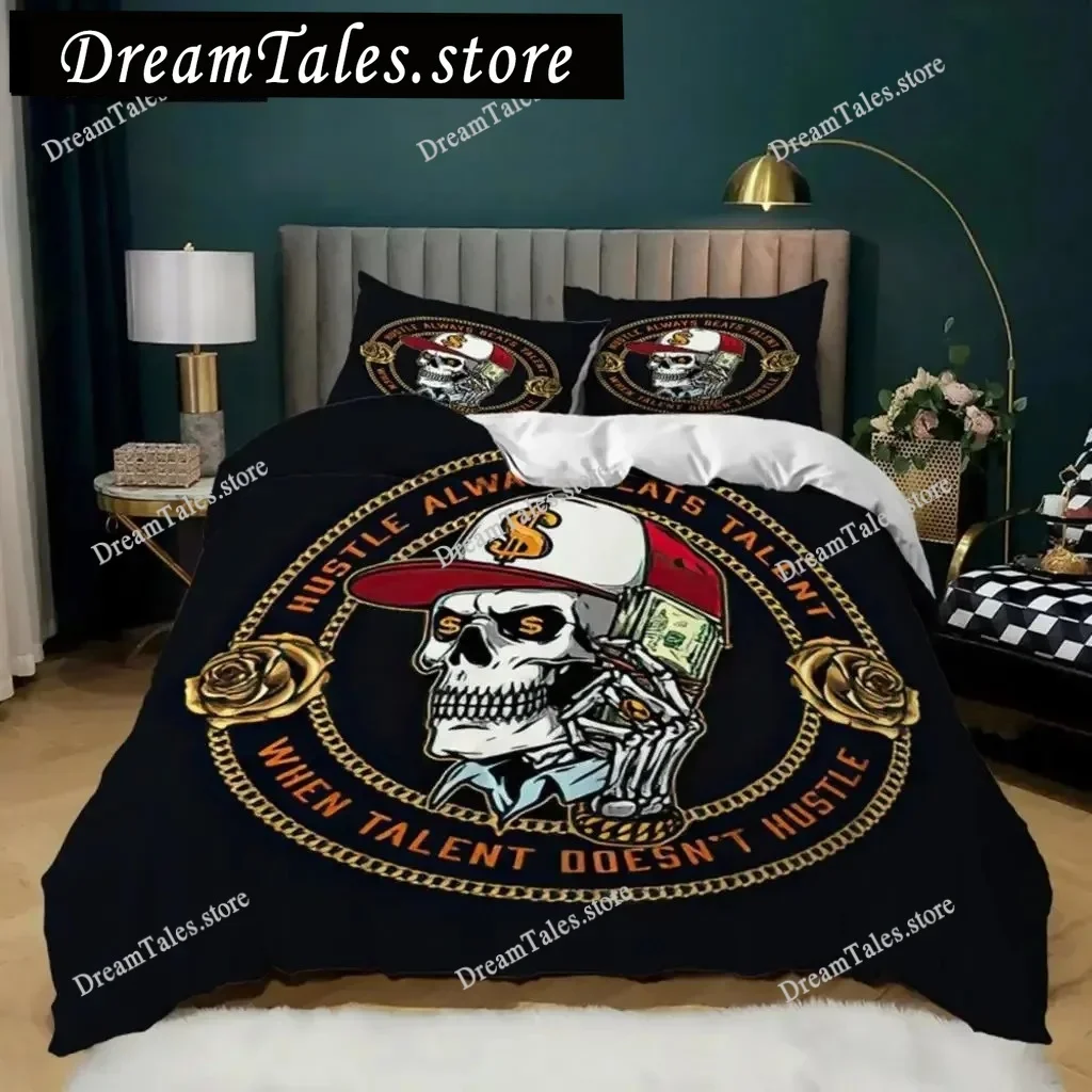 

Skull Duvet Cover Queen Size Gothic Skeleton Bedding Set Rose Flower Polyester Comforter Cover for Kids Teens Adults Halloween