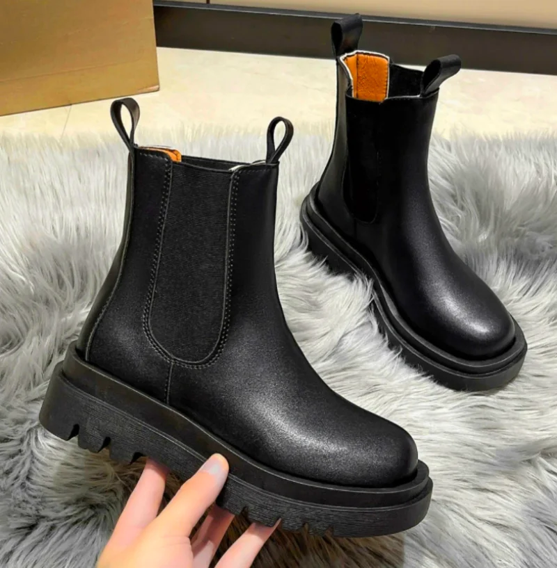 Buty damskie gorące luksusowe grube podeszwy Chelsea Boots damskie płaskie buty na co dzień wysokiej jakości modne buty dla kobiet