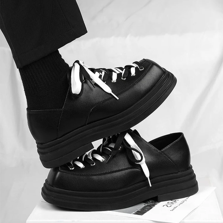 

Inner Height Platform Men's Casual Shoes Soft Leather Sneakers Spuare Toe Men Party Flat Shoes Calzado Hombre