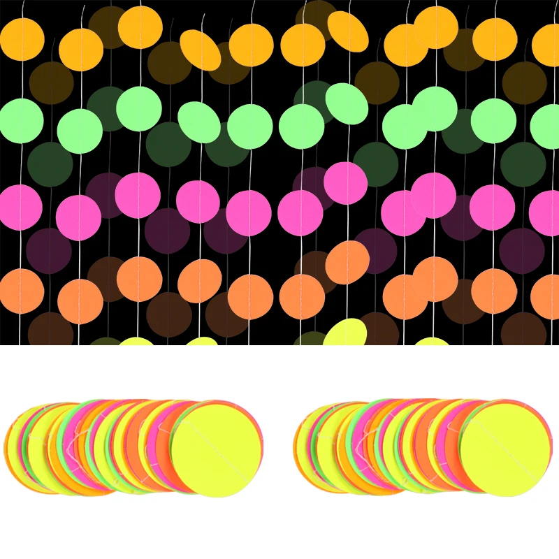1 Stück runde Punkt-Neon-Fluoreszenz-Papiergirlande, Neon-Luftschlangen, Schwarzlicht, Kreis, Punkt, hängende Dekoration, leuchtet im Dunkeln, Geburtstag