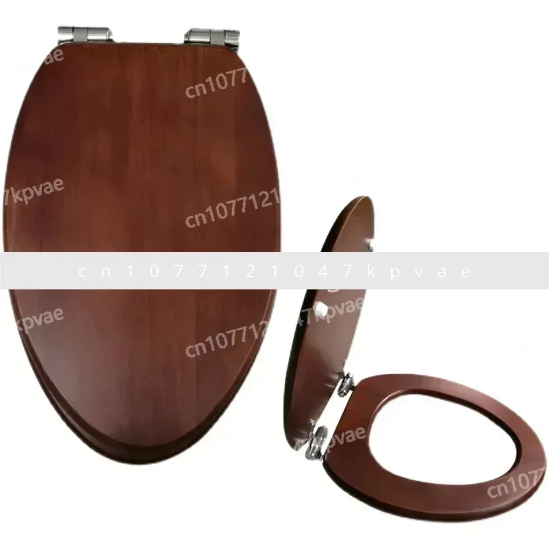 OUV-Universal Thickened Seat Ring, Solid Wood Toilet Seat Cover, Black Walnut, Stainless Steel, Cushioning, Sagging Hinge Seat