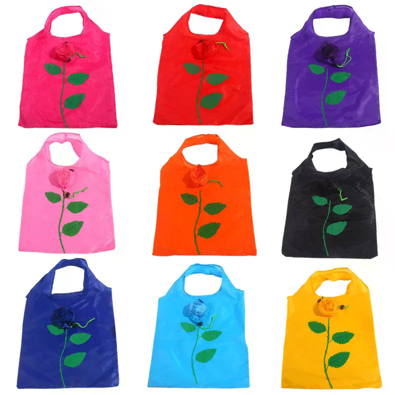 Rose Flower Shopping Bags Portable Storage Organizers Polyester Cloth Eco Large Capacity Women's Bag Travel Foldable Handbag