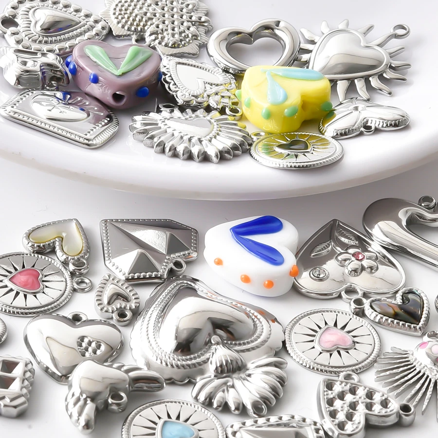 5pcs Stainless Steel Bohemian Heart Charm DIY Pendants For Jewelry Making Earring Necklace Connectors Gift Accessories Stamping