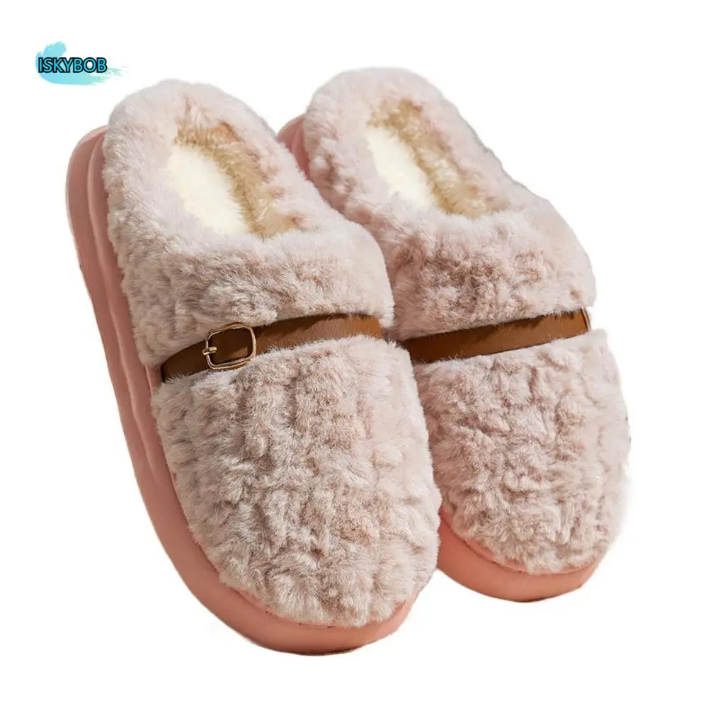 

Cozy Patchwork Plush Warm Slippers Thick Sole Fluffy Winter Indoor Slippers Casual Non-Slip Soft Home Slippers Indoor