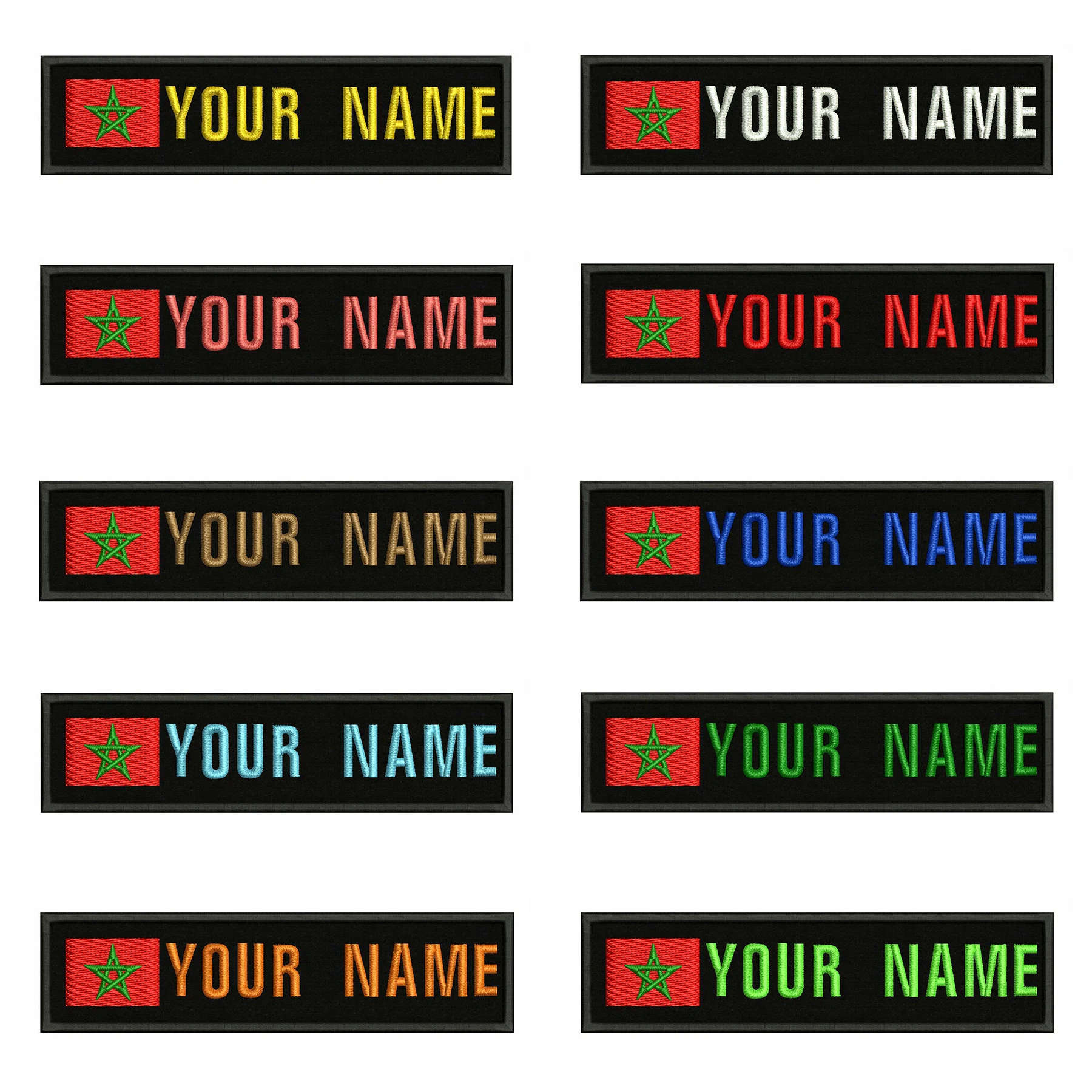 Morocco Flag 10X2.5cm Embroidery Custom Name Text Patch Stripes Badge Iron On Or  Patches