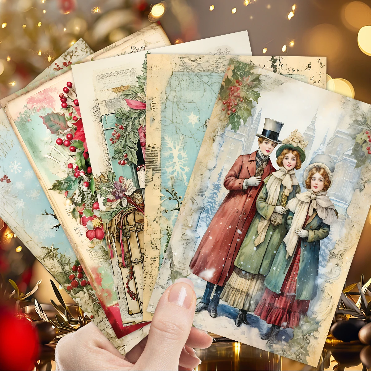 12 Stück Vintage-Weihnachtswandkarten mit Aufklebern – dekorative Karten für Weihnachten, Zuhause, Party, Wanddekoration, Scrapbooking, Geschenkanhänger und DIY-Handwerk – Detail 5