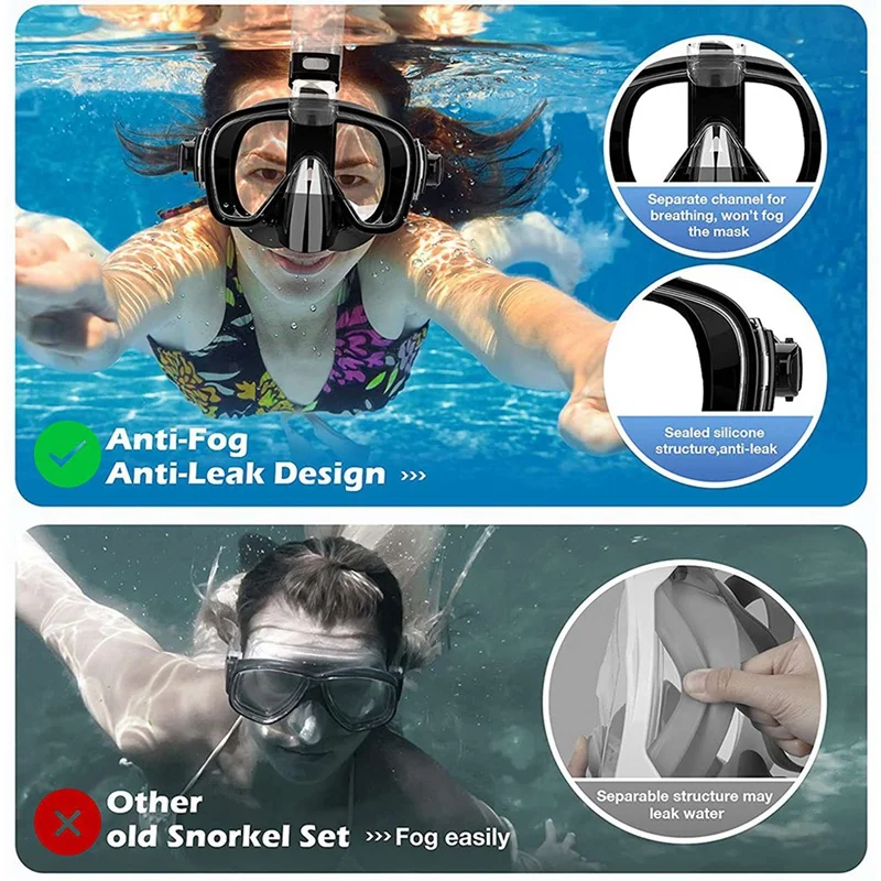 Top 2X Snorkel Mask Foldable Diving Mask Set With Dry Top System And Camera Mount,Black