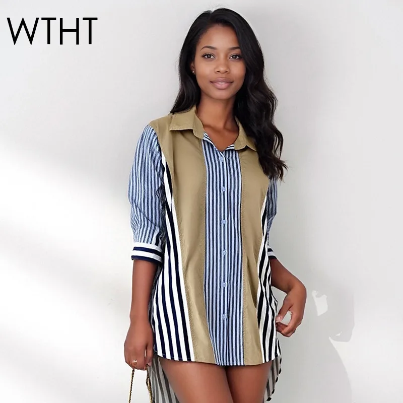 

WTHT новая модная женская повседневная рубашка в полоску нестандартной формы, осень 2022, модная блузка с длинными рукавами и лацканами, женская 1LS2541