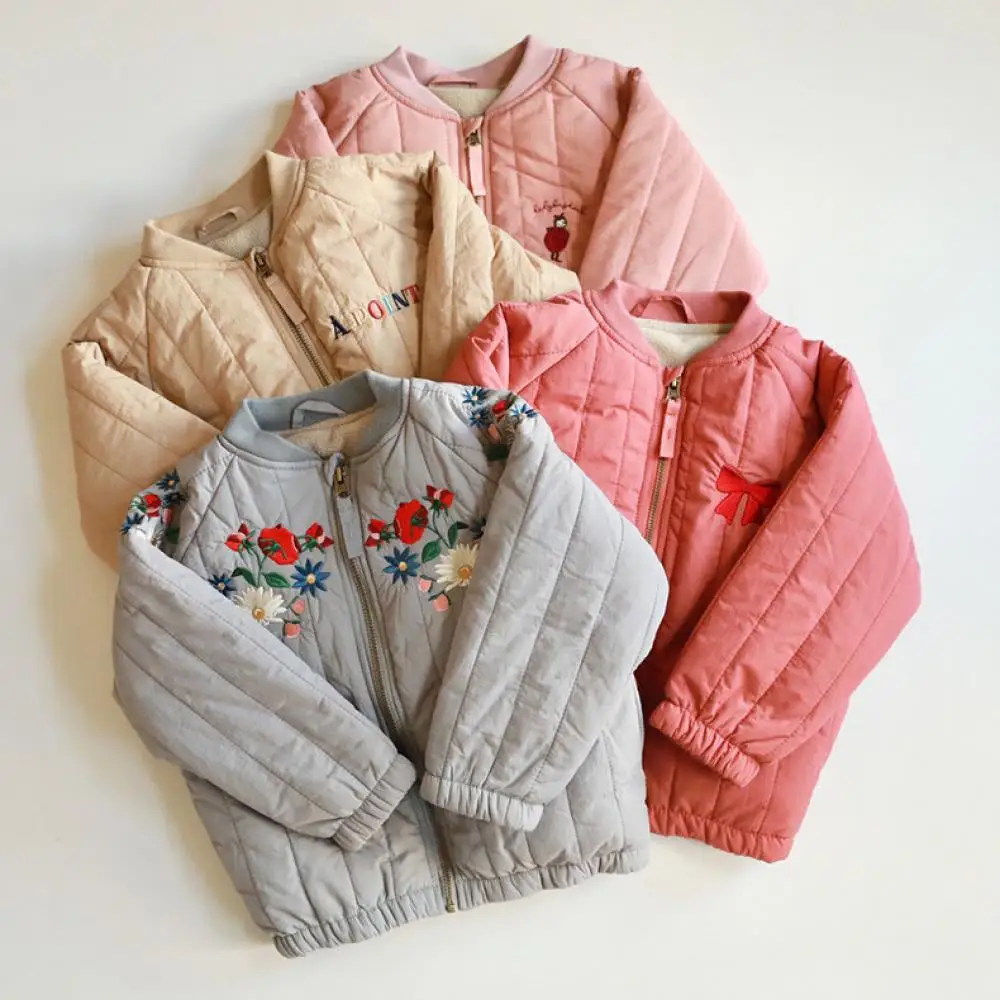 2024 New Girls Autumn Winter Heavyweight Coat Baby Boys Embroidered Cotton Jackets Children's Fashion Corduroy Baseball Clothing