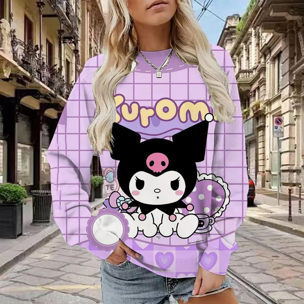 سويت شيرت نسائي منقوش عليه Hello Kitty، بلوفر مريح بأكمام طويلة، تصميم كرتوني برقبة دائرية، نمط كاجوال للخريف أ #4