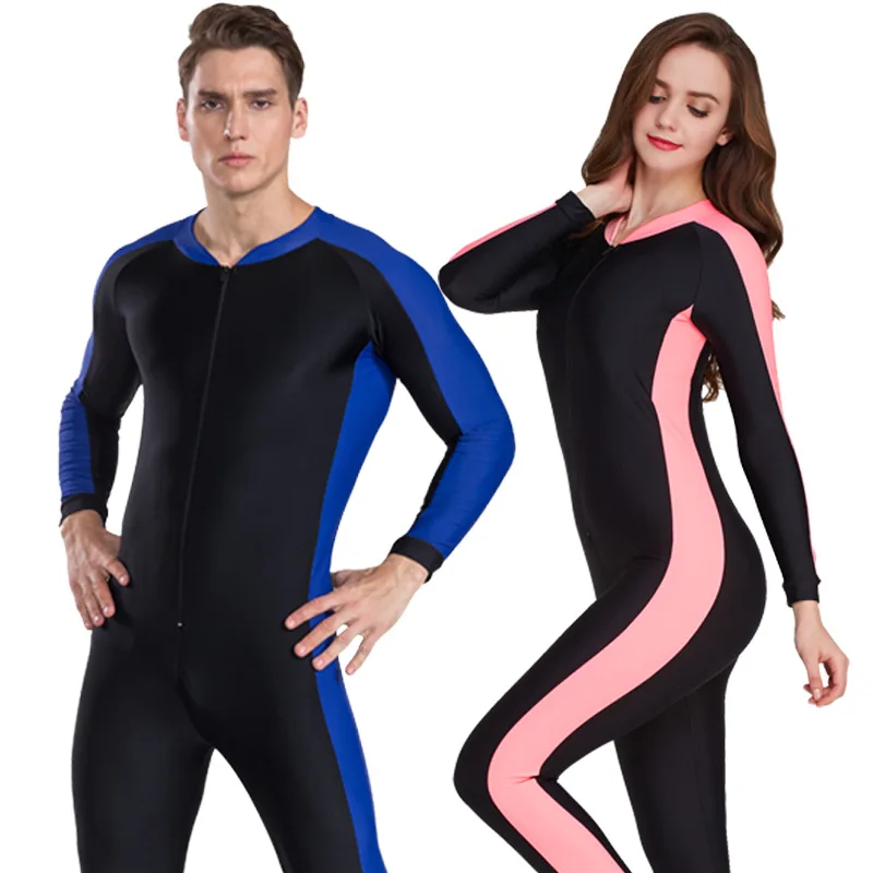 Mens Full Body Dive Skin One Piece Full Rash Guard UPF50+ Swimsuit Long Sleeve Spandex Front Zipper for Snorkeling Swimming