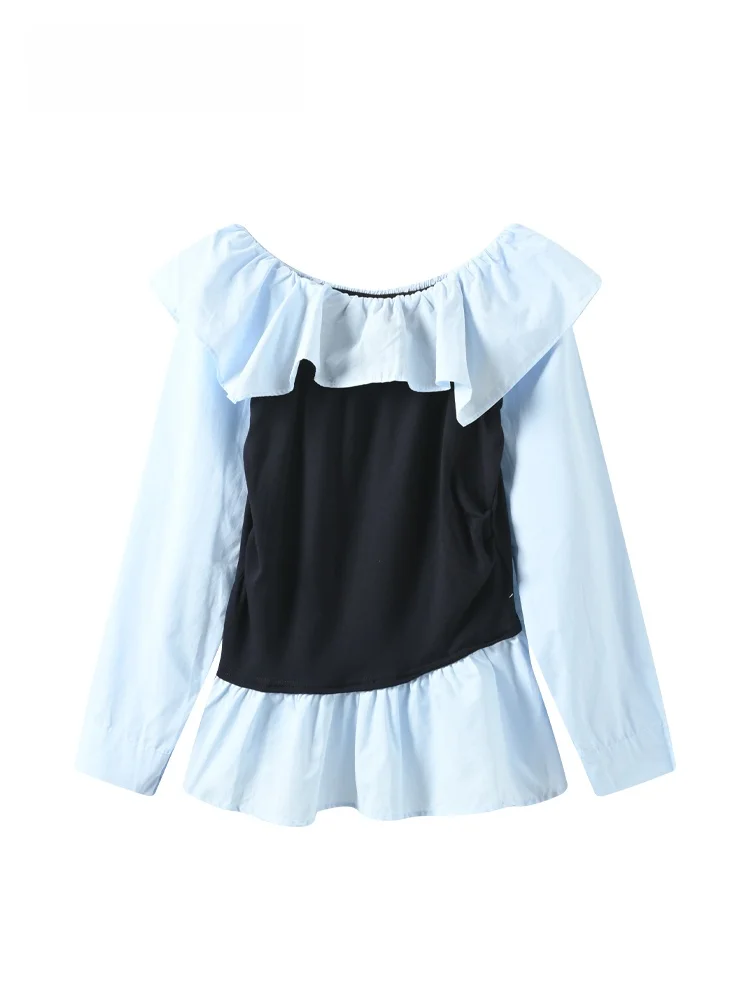 

plus Size Casual Long Sve One oulder irt Women Autumn Faion Slimming Top Girl Sle Polyester Fiber Regular Length