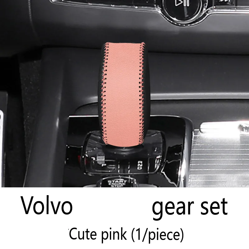 

For Volvo 2022 2023 XC60 S60 S90 XC40 XC90 V60 V90 Leather Car Gear Head Shift Knob Cover Protector Shell Car Gear Cover Pink