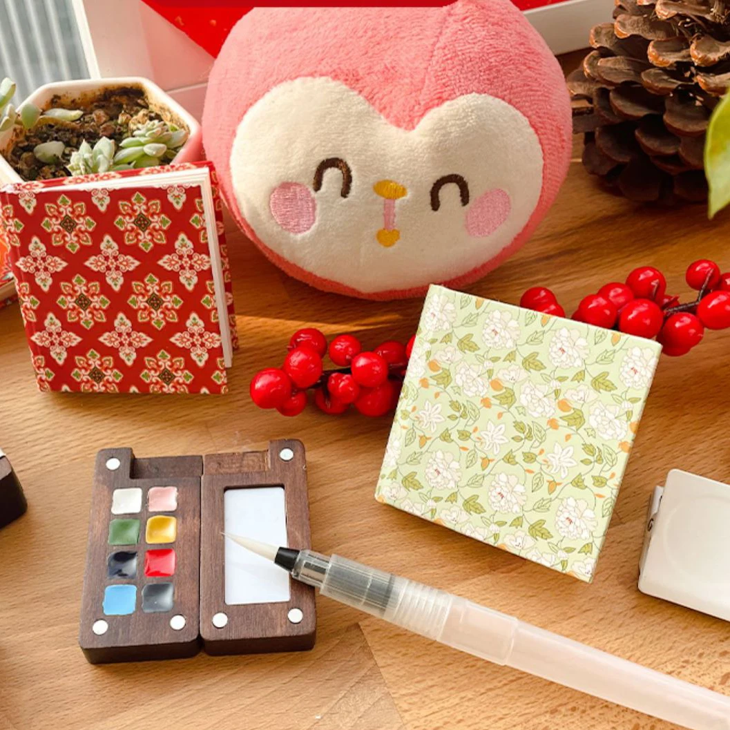 Wooden Box Watercolor Paint 8 Colors Walnut Color Mini Solid Watercolor Dispenser Paint Boxes