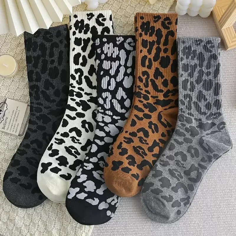 Leopard Print Cotton Socks Winter Women Girl Warm Comfortable Breathable Socks Daily Versatile In Tube Socks Fashion Accessories