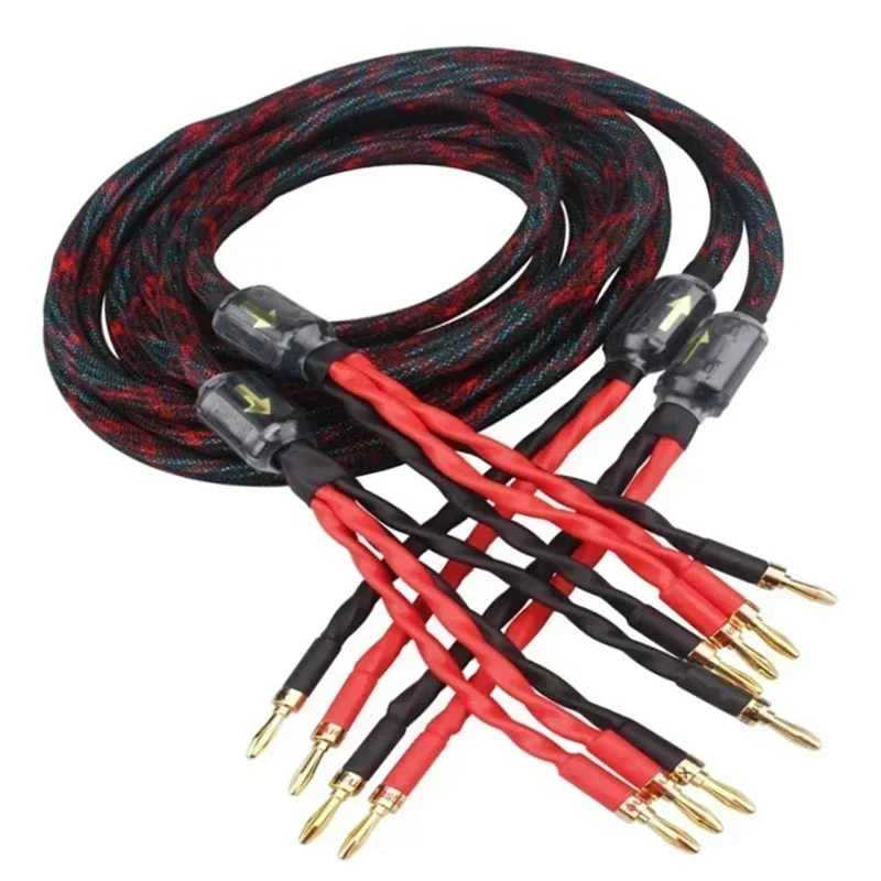 16 Core OFC Speaker Cable Biwire 2 To 4 HiFi Audio Amplifier Speaker Wire Main Speaker Surround Cable Gold Plated Banana Plug