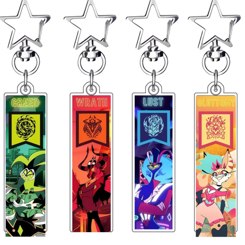 Porte-clés en acrylique recyclé pour Helluva Boss Fizzarolli Mammon Beelzebub, porte-clés d'anime, décoration mignonne, pendentif, cadeau, ornement