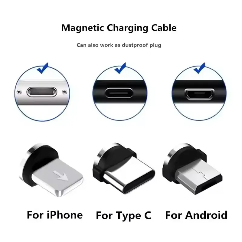 5 قطعة نصائح مغناطيسية عالمية لكابل مغناطيسي مستدير نوع C مايكرو USB المغناطيس استبدال أجزاء الهاتف المحمول الغبار محول القابس