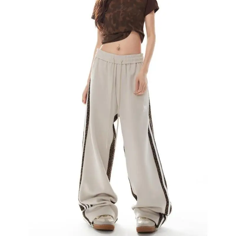 New Retro Casual Patchwork Sweatpants Loose Striped Straight Leg Pants for Men Autumn Hip Hop Loose Fit Trousers