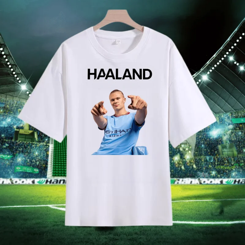 2026 Best-Selling Haaland Commemorative T-shirt Retro Fashion Printed Men's Top Family and Child Wear Black and White