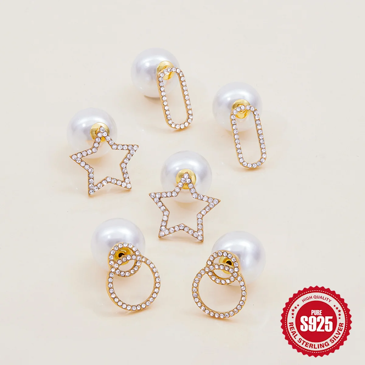 

Pearl sterling silver earrings for women, versatile, fashionable, high-end design, 18k gold plated, no fading