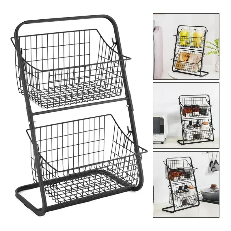 

2 Tiers Iron Storage Shelf Rack for Kitchen Seasoning Organizer Fruits Holder Assembly Bathroom Cosmetic Basket