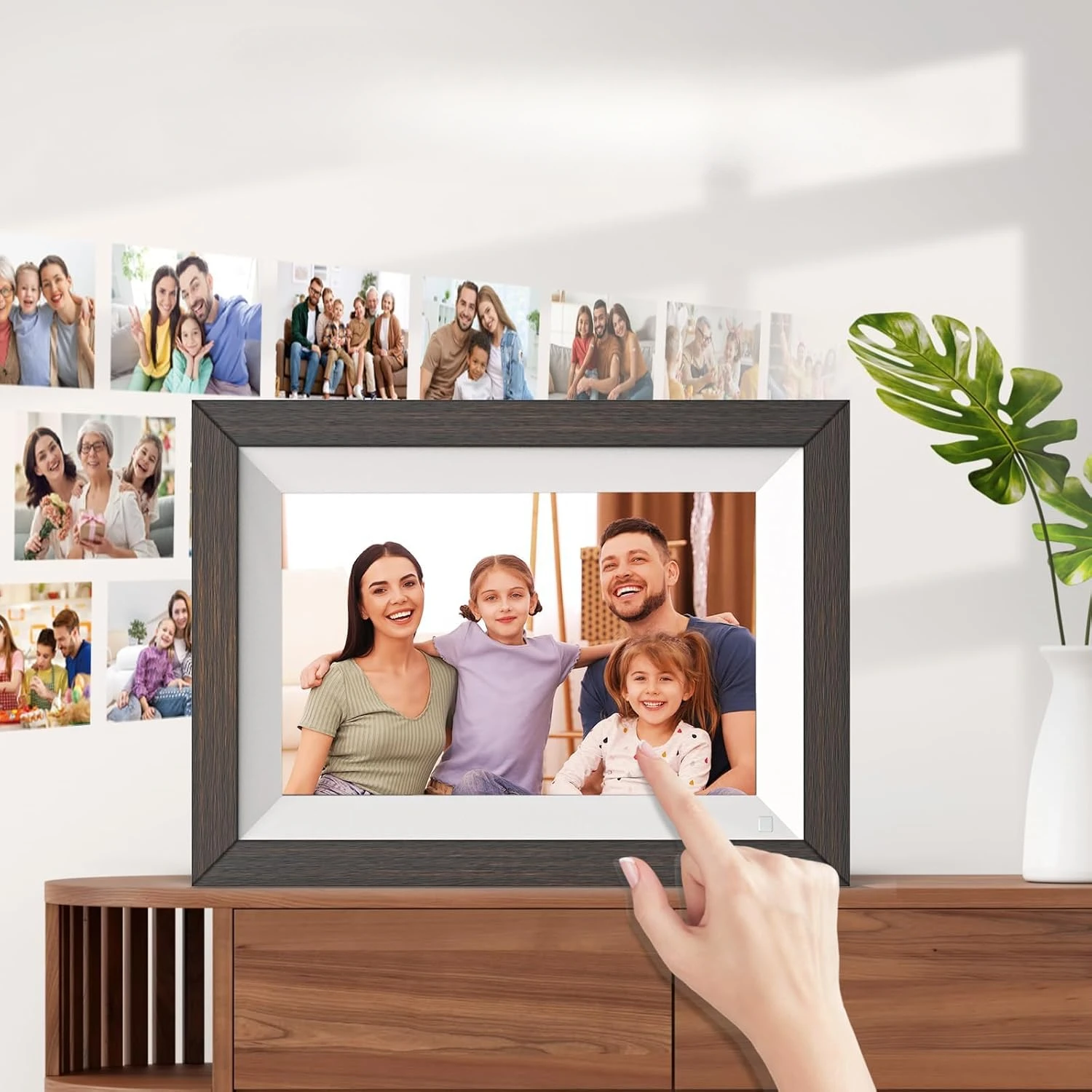 Electronic Photo Frame - Wooden Smart Photo Frame, Digital Album, IPS Touchscreen Large Storage Picture Frames & Albums