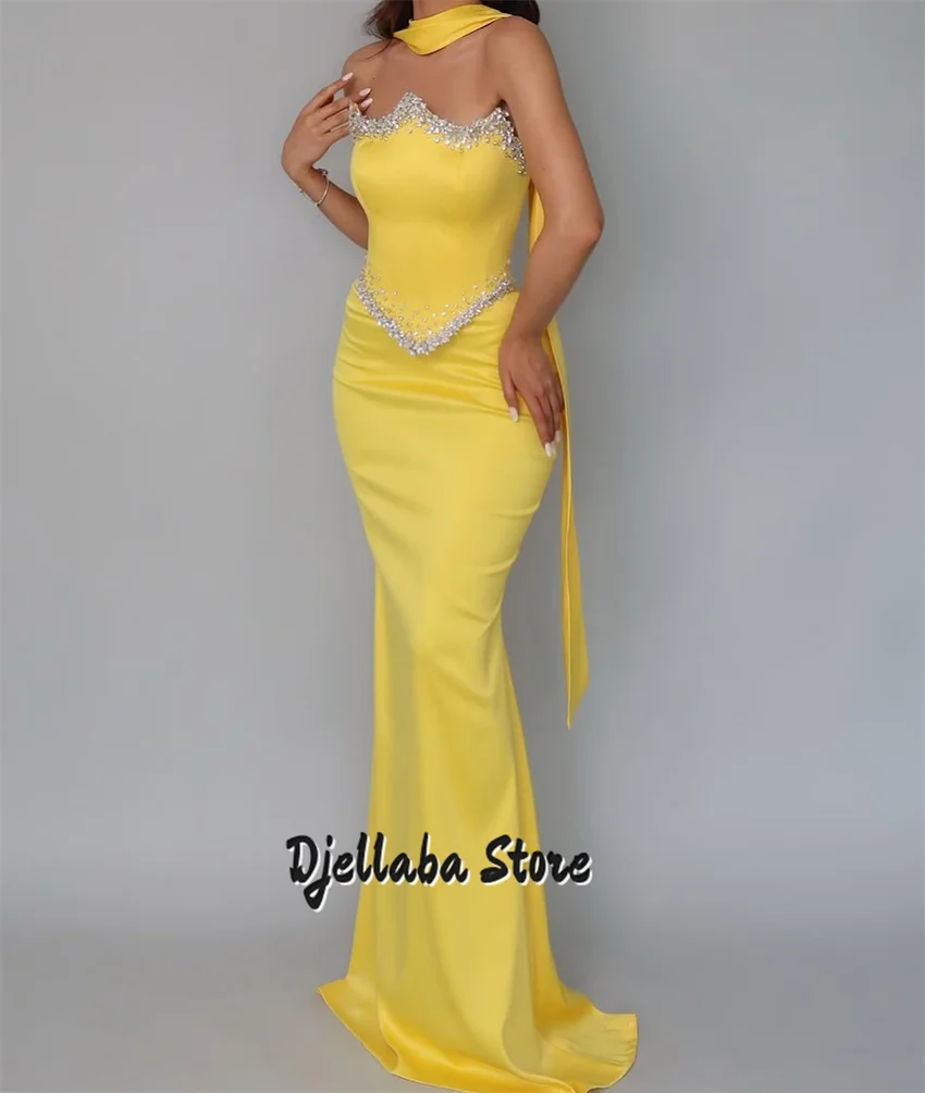 

Yellow Prom Dress With Cape Exquisite Party Dress Dimoands Beading Evening Party Gown فساتين مناسبة Customized