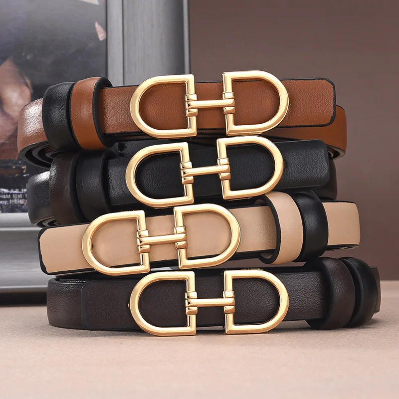 Trendy and Sleek Double-D Buckle Belt, Women's Slim Waist Belt Reversible Slimming Instagram-Style Korean-Style Denim Belt