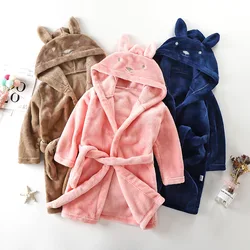 Autumn Winter Children Sleepwear Robe Flannel Thicken Hooded Warm Bathrobe Kids Pajamas Boys Girls Lovely Cartoon Robes2-12Y