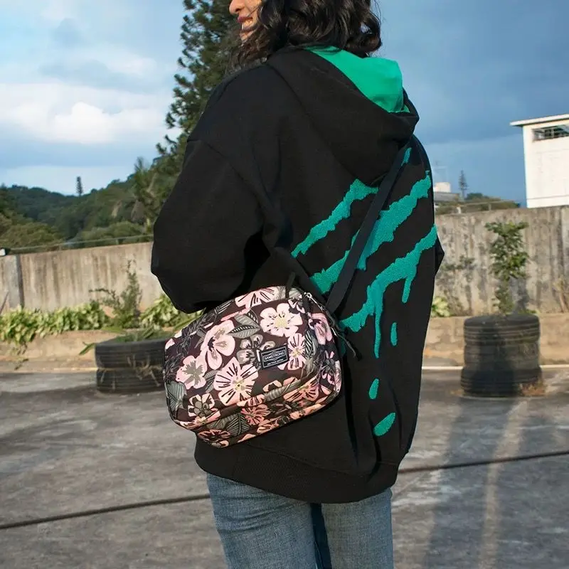 Blue Red Flower Floral Print Crossbody Multi-pocket Waterproof Sling Lightweight Casual Shoulder Bag Travel Daily For Women