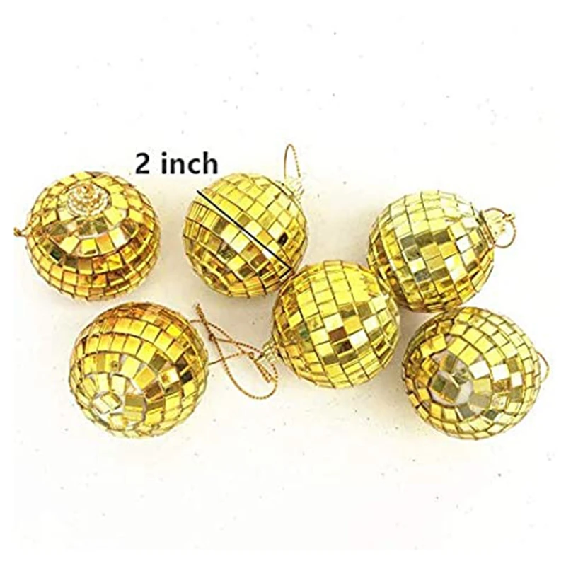 12-PCS Mirror Disco Hanging Ball Ball Decoration Party Or DJ Lighting Effects Home Decoration, Stage Props (2 Inches, Gold)