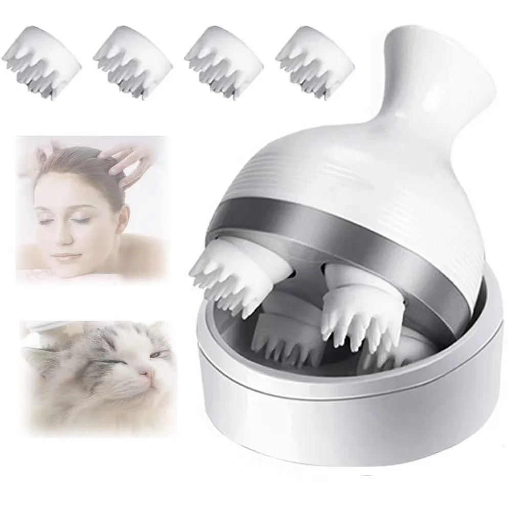 

Electric Head Scalp Massager Body Massage Neck Deep Tissue 4 Kneading for Hair Growth Wireless Stress Relax and Cat Pet Claw