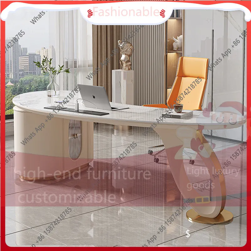 LU Light luxury rock slab desk Modern simple desk Home high-end study Creative curved computer desk