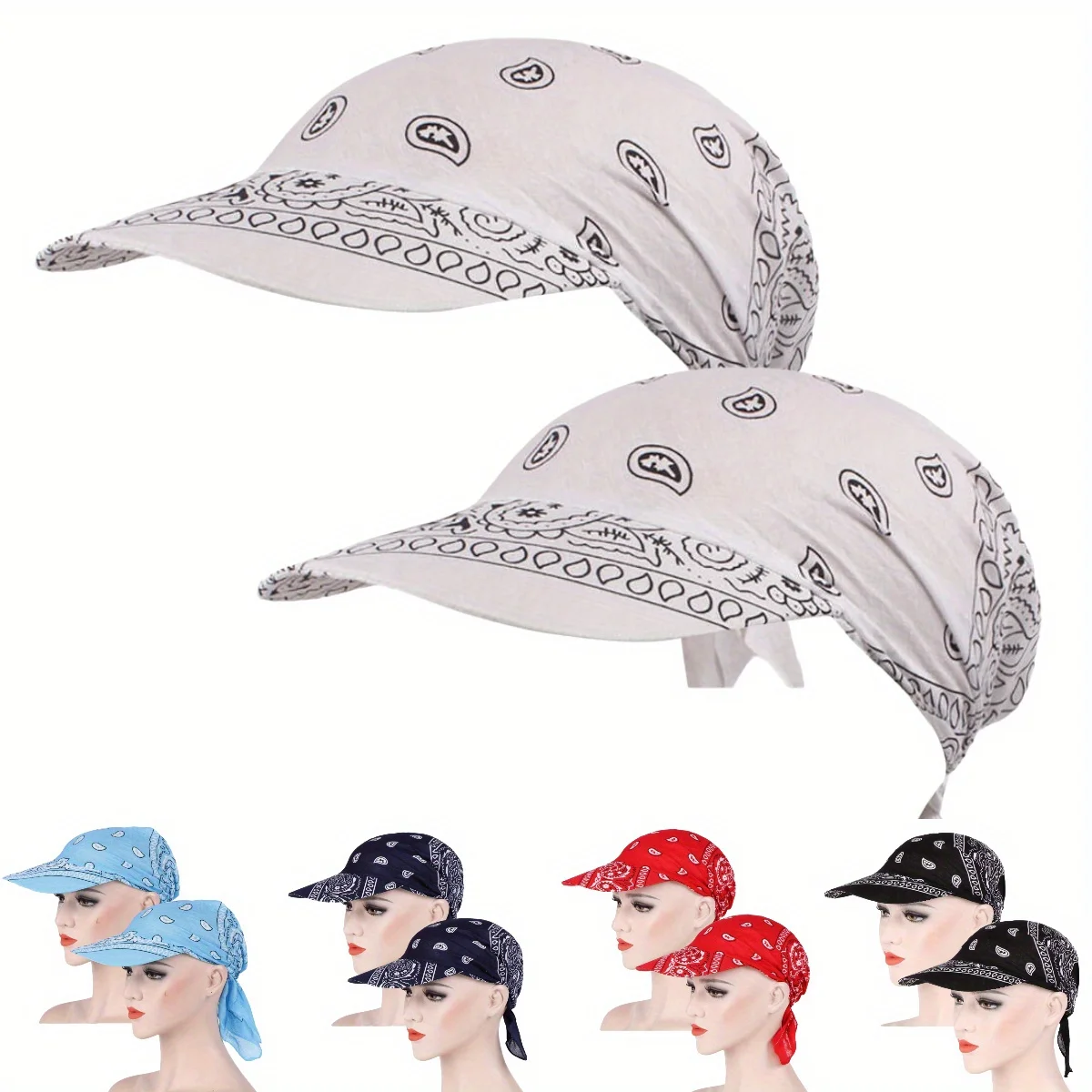 

2pcs Unisex Sun Visor Hat Headpiece Printed Bandana with Brim Hooded Square Scarf Headscarf Turban Baseball Caps Outdoor Hats