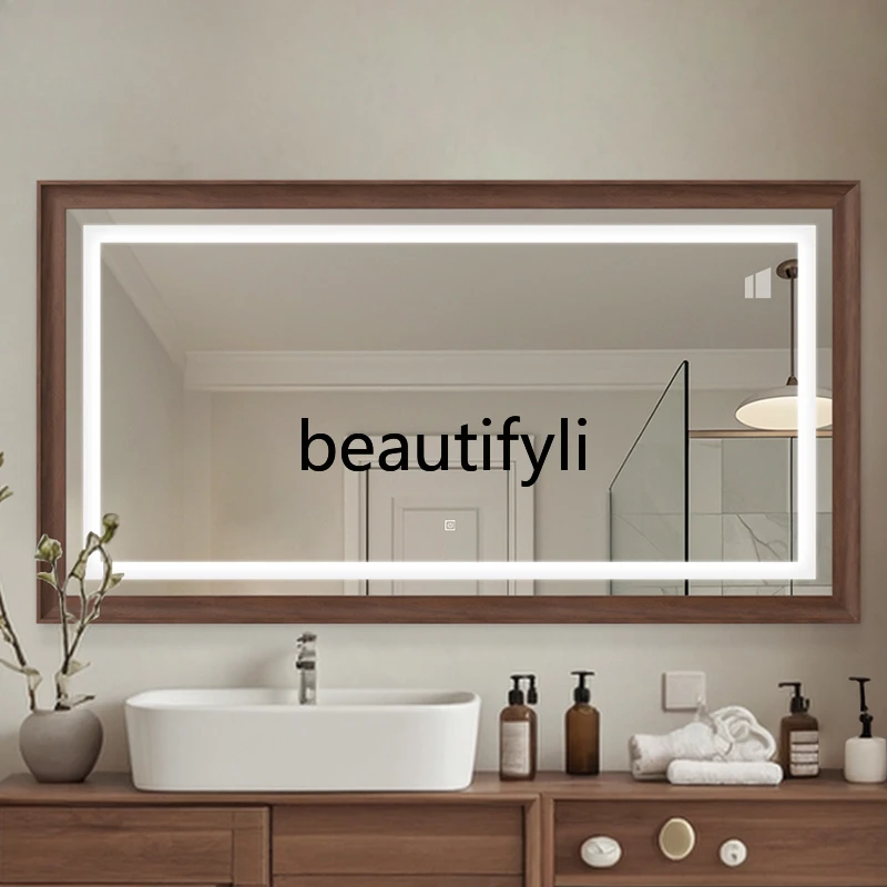 Retro LED bathroom mirror New Chinese American, wall-mounted smart, European 80 * 130cm