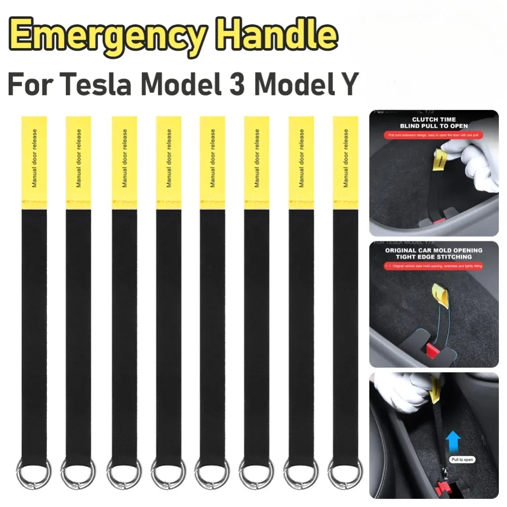 Rear Door Emergencies Safety Pull Rope for Tesla Model 3 Y Mechanical Switch Handle Emergency Puller Button Car Accessories