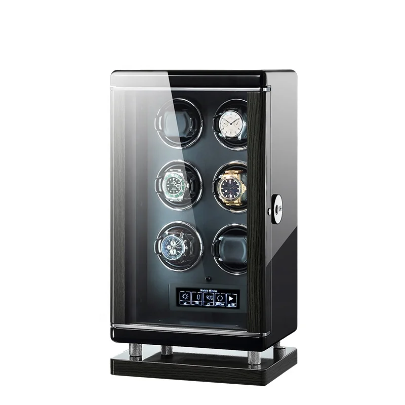 Automatic watch winding device Wooden fingerprint Unlock 24-slot watch shaker Mechanical watch storage box LCD touch screen safe
