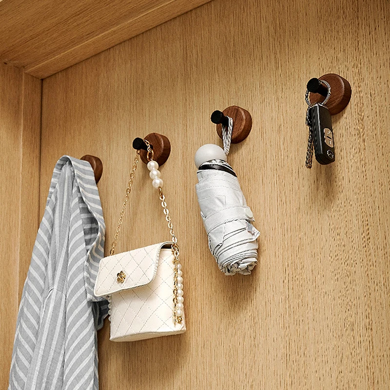 

Self-adhesive New Simple Solid Wood Hook Walnut Hanging Hanger Bathroom Wall Hook Bedroom Coat Storage Rack Home Towel Key Decor