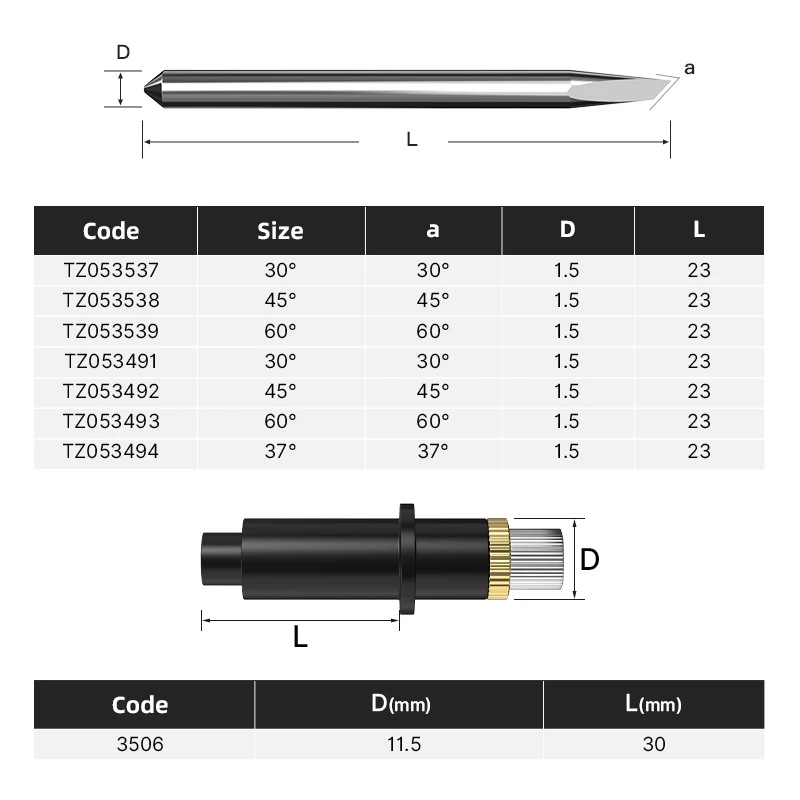 HUHAO Summa Mimaki Plotter Cutter 30/45/60 Degree Carbide Plotter Blades Cutting Plotter Engraving milling Cutter Knife Holder