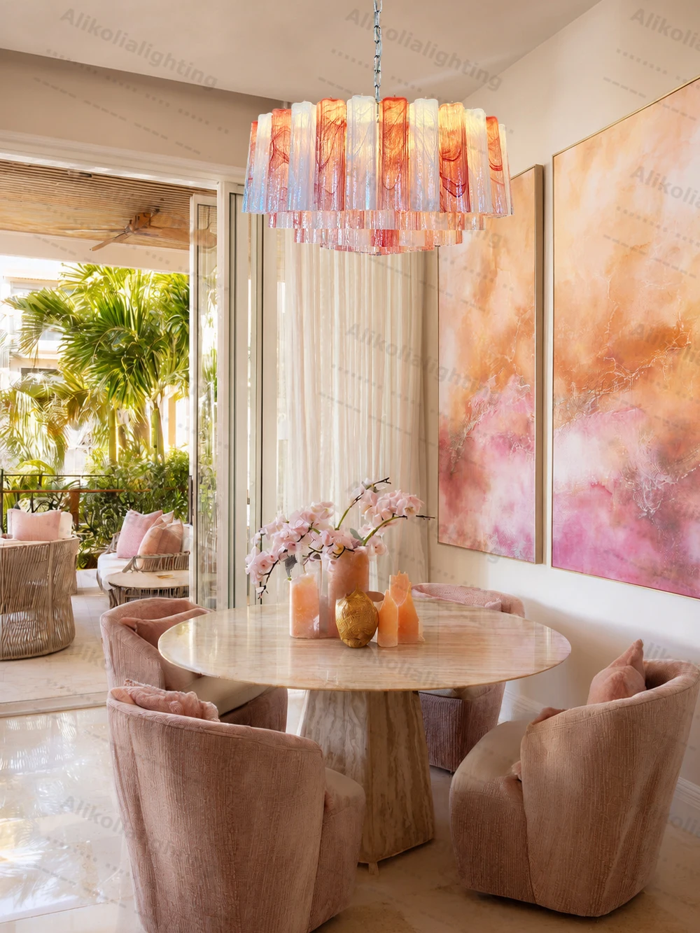 The Rose Garden PInk Glass Dimmable LED 2026 Chandelier Hanging Lamp Lustre Suspension Luminaire Lampen For Living Room